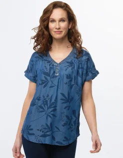 Christine Laure Hauts|Chemisiers & Blouses*Blouse bleu lyocell