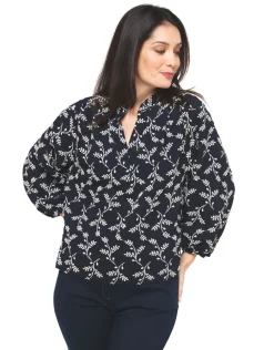 Christine Laure Chemisiers & Blouses|Hauts*Blouse brodée bleu marine