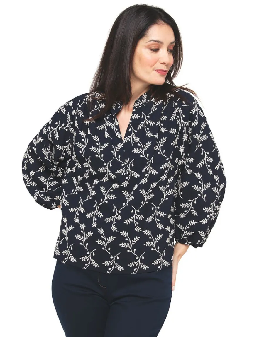 Christine Laure Chemisiers & Blouses|Hauts*Blouse brodée bleu marine