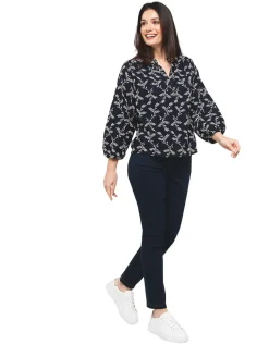 Christine Laure Chemisiers & Blouses|Hauts*Blouse brodée bleu marine