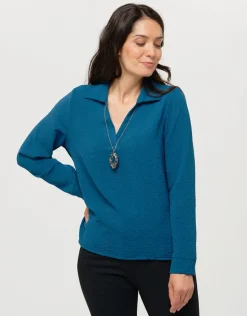 Christine Laure Chemisiers & Blouses|Hauts*Blouse col polo bleu