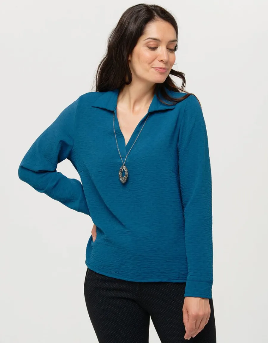 Christine Laure Chemisiers & Blouses|Hauts*Blouse col polo bleu