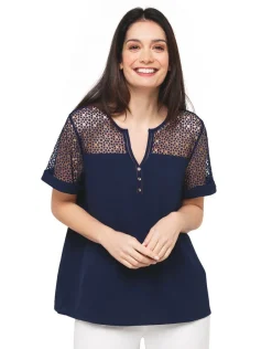 Christine Laure Chemisiers & Blouses|Hauts*Blouse marine dentelle