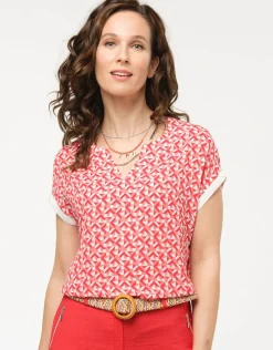 Christine Laure Chemisiers & Blouses|Hauts*Blouse rouge imprimé 60s