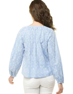 Christine Laure Chemisiers & Blouses|Hauts*Chemisier brodé bleu ciel