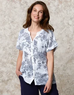 Christine Laure Chemisiers & Blouses|Hauts*Chemisier lin motif bleu