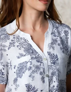 Christine Laure Chemisiers & Blouses|Hauts*Chemisier lin motif bleu