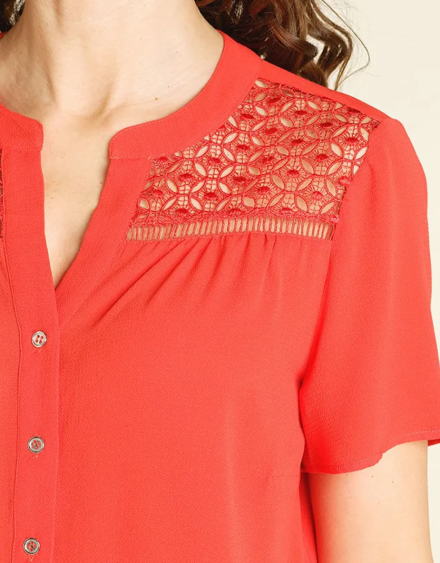 Christine Laure Chemisiers & Blouses|Hauts*Chemisier rouge dentelle