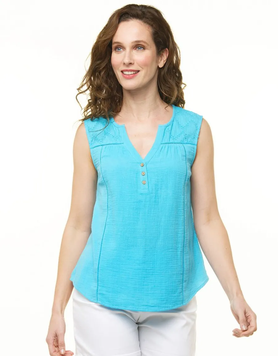 Christine Laure T-shirts|Hauts*Débardeur coton turquoise