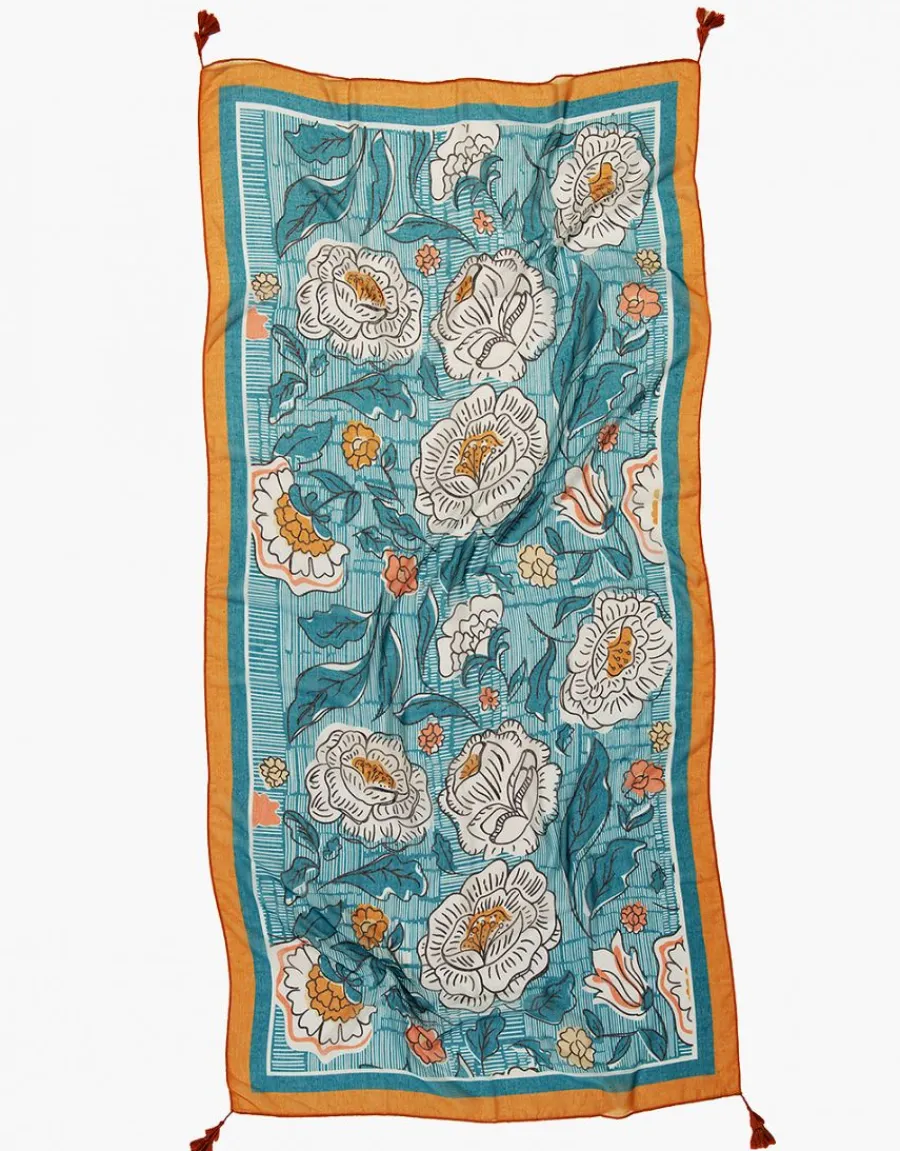 Christine Laure Foulards|Accessoires*Foulard vert ocre fleuri