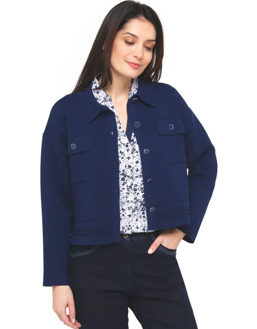 Christine Laure Gilets|Maille*Gilet col chemisier bleu