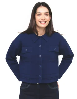 Christine Laure Gilets|Maille*Gilet col chemisier bleu