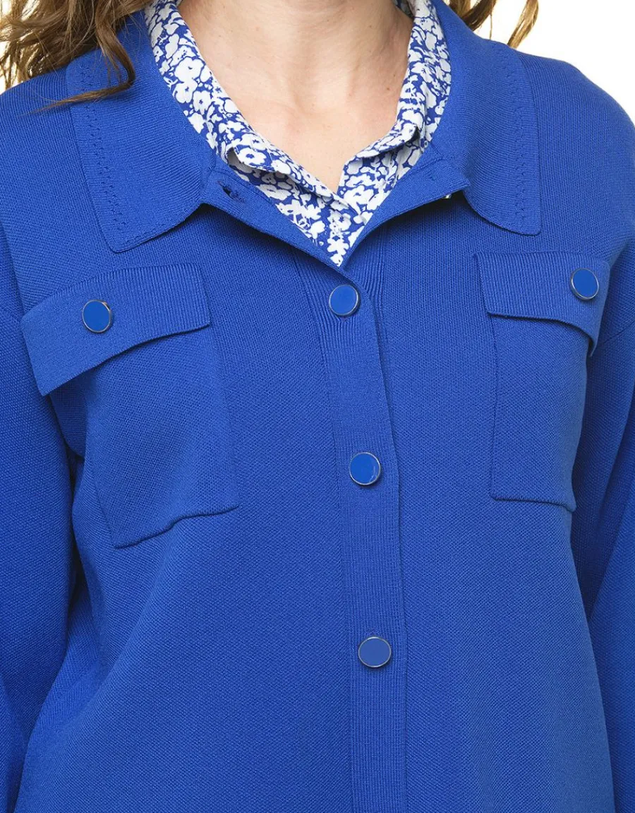 Christine Laure Gilets|Maille*Gilet col chemisier bleu