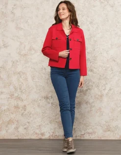 Christine Laure Gilets|Maille*Gilet col chemisier rouge