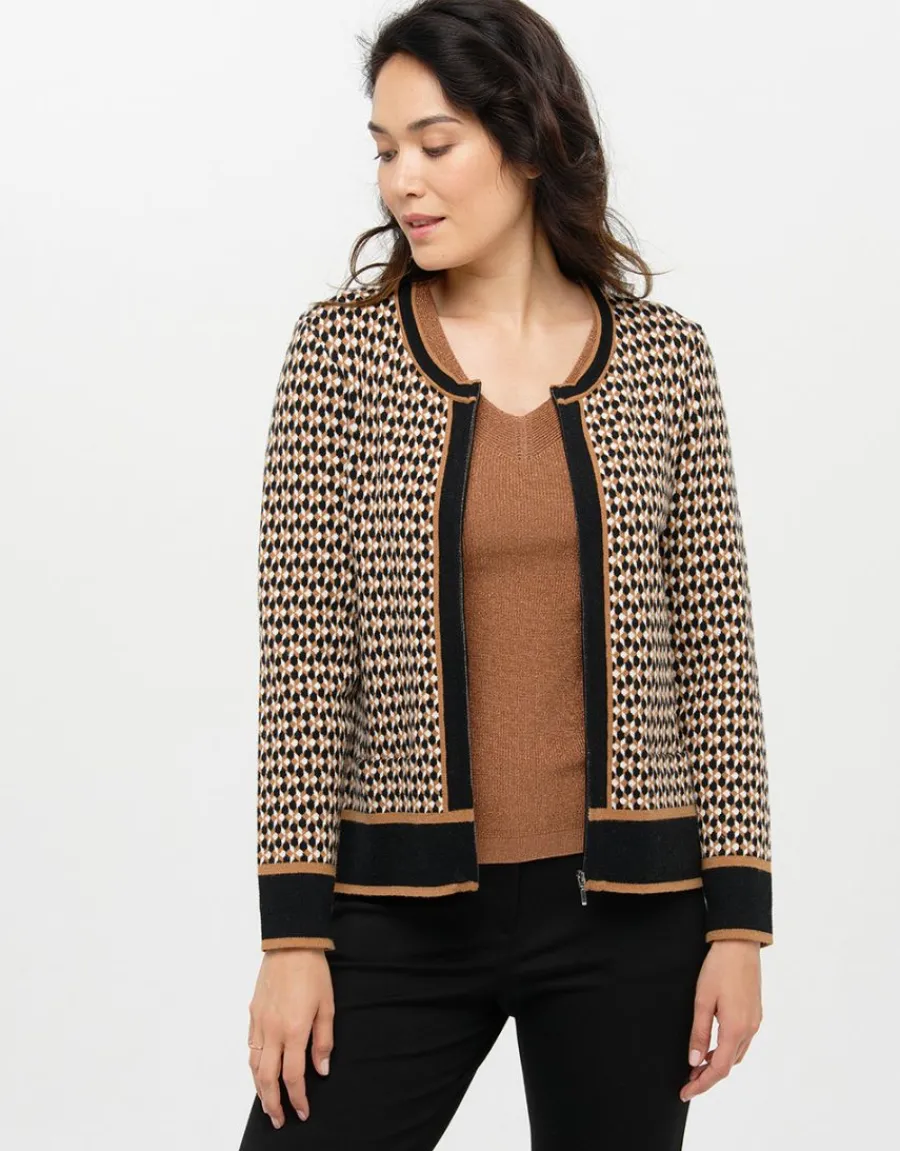 Christine Laure Gilets|Maille*Gilet Jacquard beige