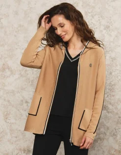 Christine Laure Gilets|Maille*Gilet long capuche camel