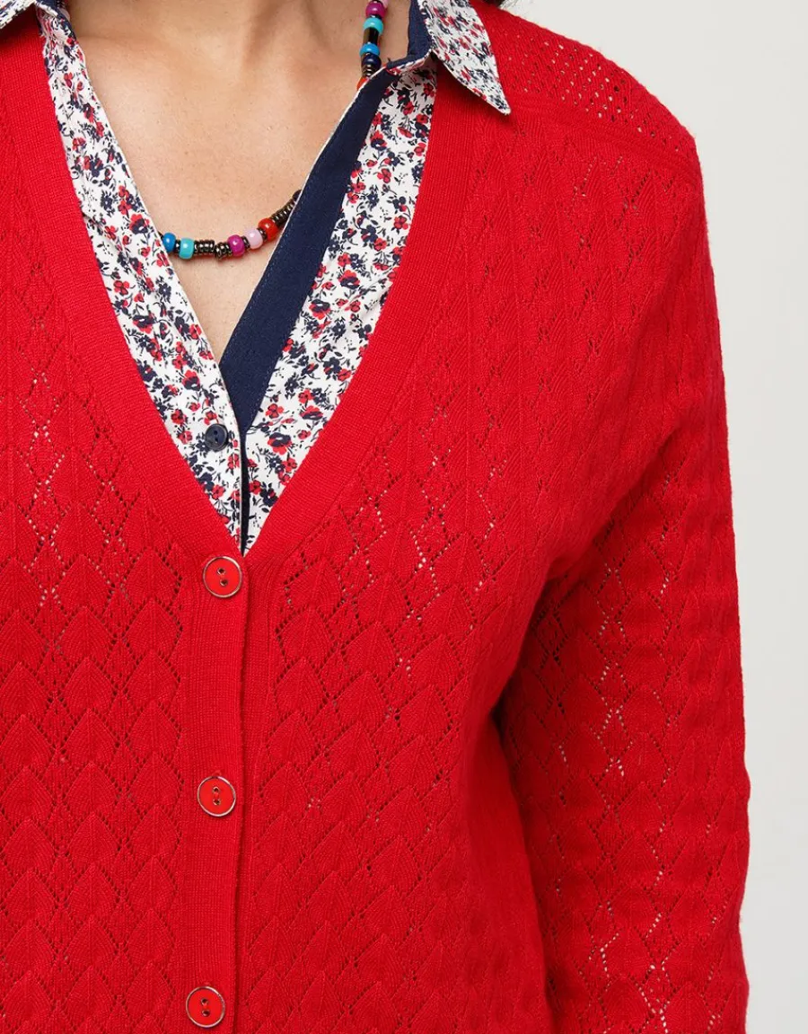 Christine Laure Gilets|Maille*Gilet maille rouge col v