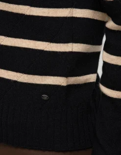 Christine Laure Gilets|Maille*Gilet rayé noir beige