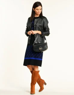 Christine Laure Jupes|Robes & Jupes*Jupe maille jacquard bleu