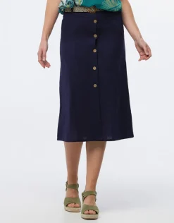 Christine Laure Jupes|Robes & Jupes*jupe midi lin bleu marine