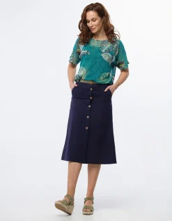 Christine Laure Jupes|Robes & Jupes*jupe midi lin bleu marine