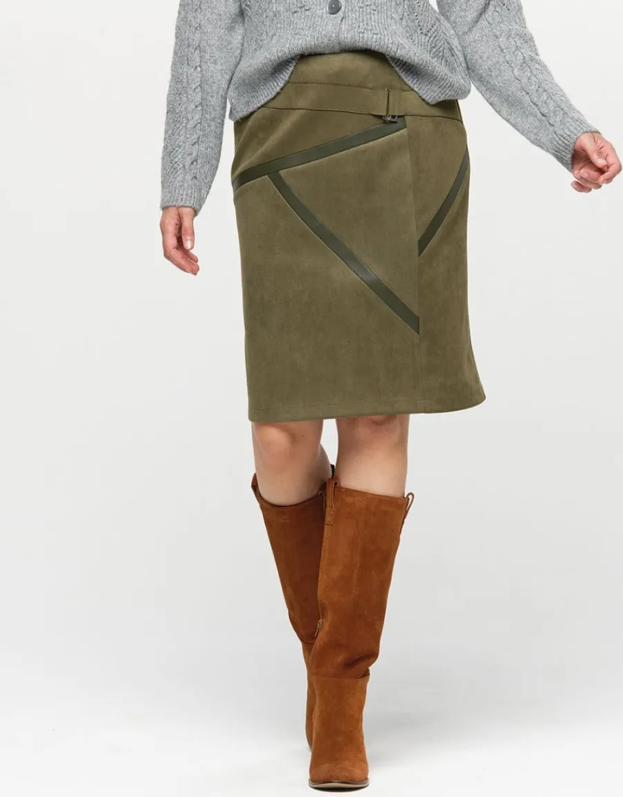 Christine Laure Jupes|Robes & Jupes*Jupe suédine kaki