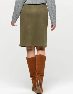 Christine Laure Jupes|Robes & Jupes*Jupe suédine kaki