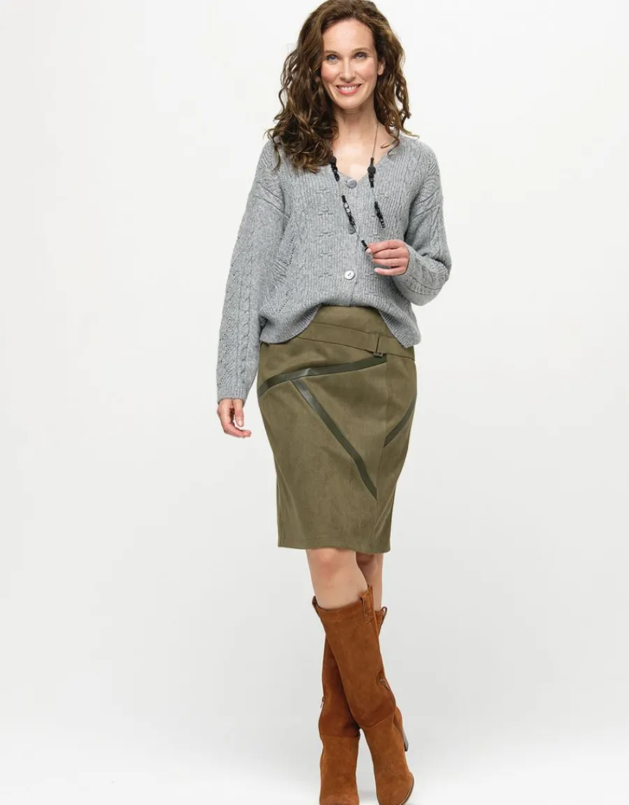 Christine Laure Jupes|Robes & Jupes*Jupe suédine kaki