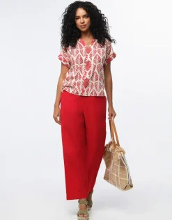 Christine Laure Larges|Pantalons*Pantalon lin rouge 7/8ème