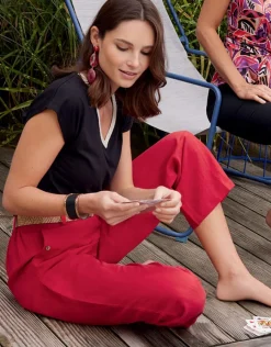 Christine Laure Larges|Pantalons*Pantalon lin rouge 7/8ème