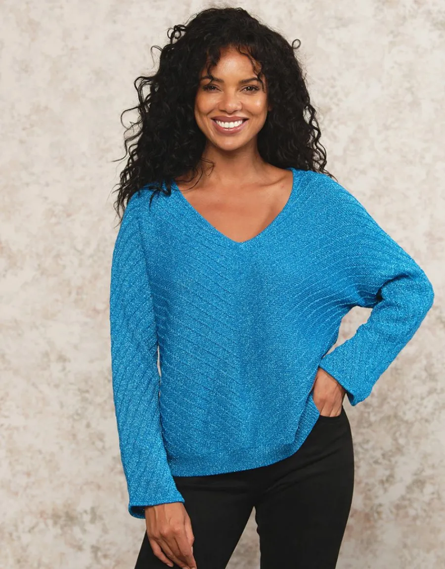 Christine Laure Pulls|Maille*Pull ample bleu métallisé