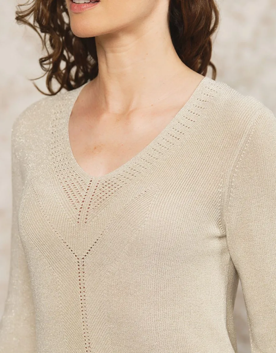 Christine Laure Pulls|Maille*Pull beige maille ajourée