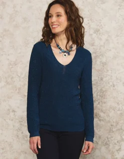 Christine Laure Pulls|Maille*Pull bleu maille ajourée