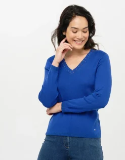 Christine Laure Pulls|Maille*Pull bleu roi col irisé