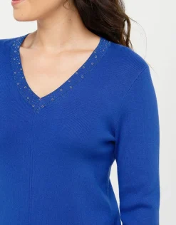 Christine Laure Pulls|Maille*Pull bleu roi col irisé
