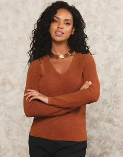 Christine Laure Pulls|Maille*Pull brun maille ajourée