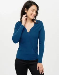 Christine Laure Pulls|Maille*Pull cache-coeur bleu