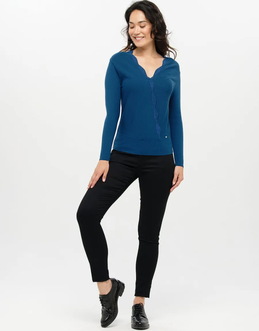 Christine Laure Pulls|Maille*Pull cache-coeur bleu