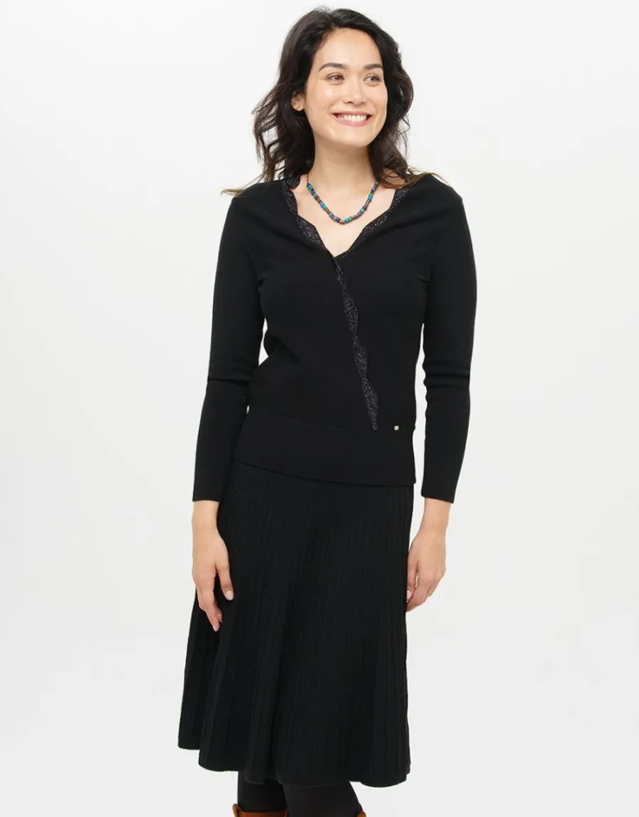 Christine Laure Pulls|Maille*Pull cache-coeur noir chi