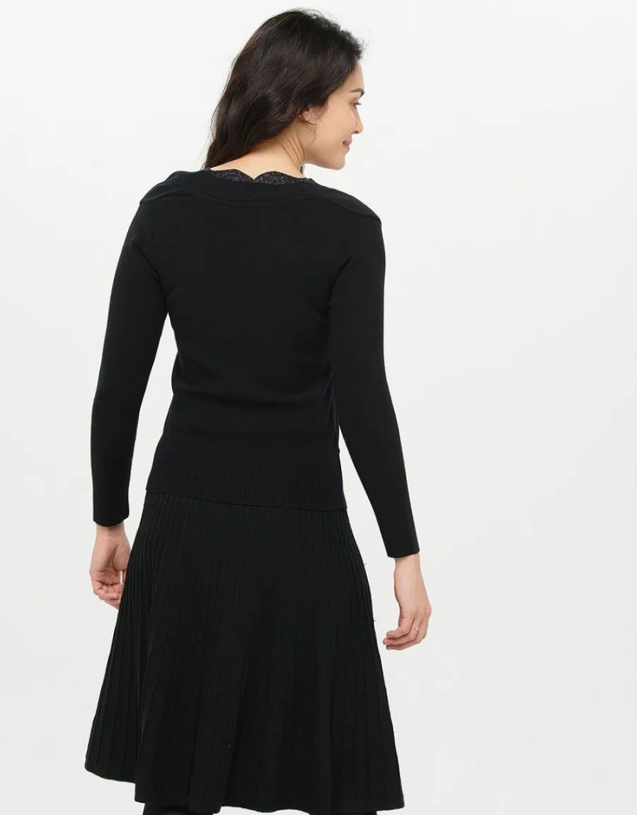 Christine Laure Pulls|Maille*Pull cache-coeur noir chi