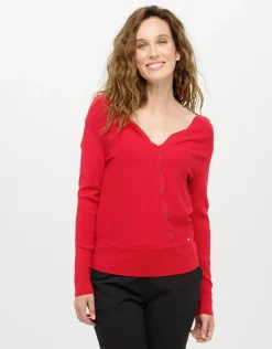 Christine Laure Pulls|Maille*Pull cache-coeur rouge