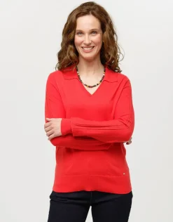 Christine Laure Pulls|Maille*Pull col polo rouge