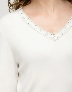 Christine Laure Pulls|Maille*Pull écru col irisé