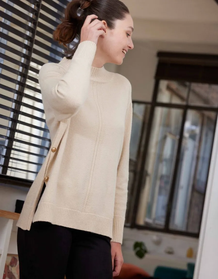 Christine Laure Pulls|Maille*Pull écru col montant