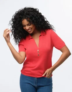 Christine Laure Pulls|Maille*Pull fin brillant corail