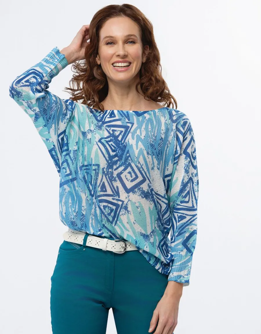 Christine Laure Pulls|Maille*Pull fin motif bleu