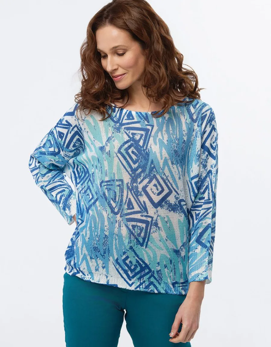 Christine Laure Pulls|Maille*Pull fin motif bleu