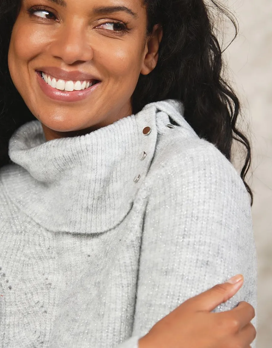 Christine Laure Pulls|Maille*Pull gris col montant