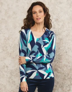 Christine Laure Pulls|Maille*Pull imprimé bleu vert