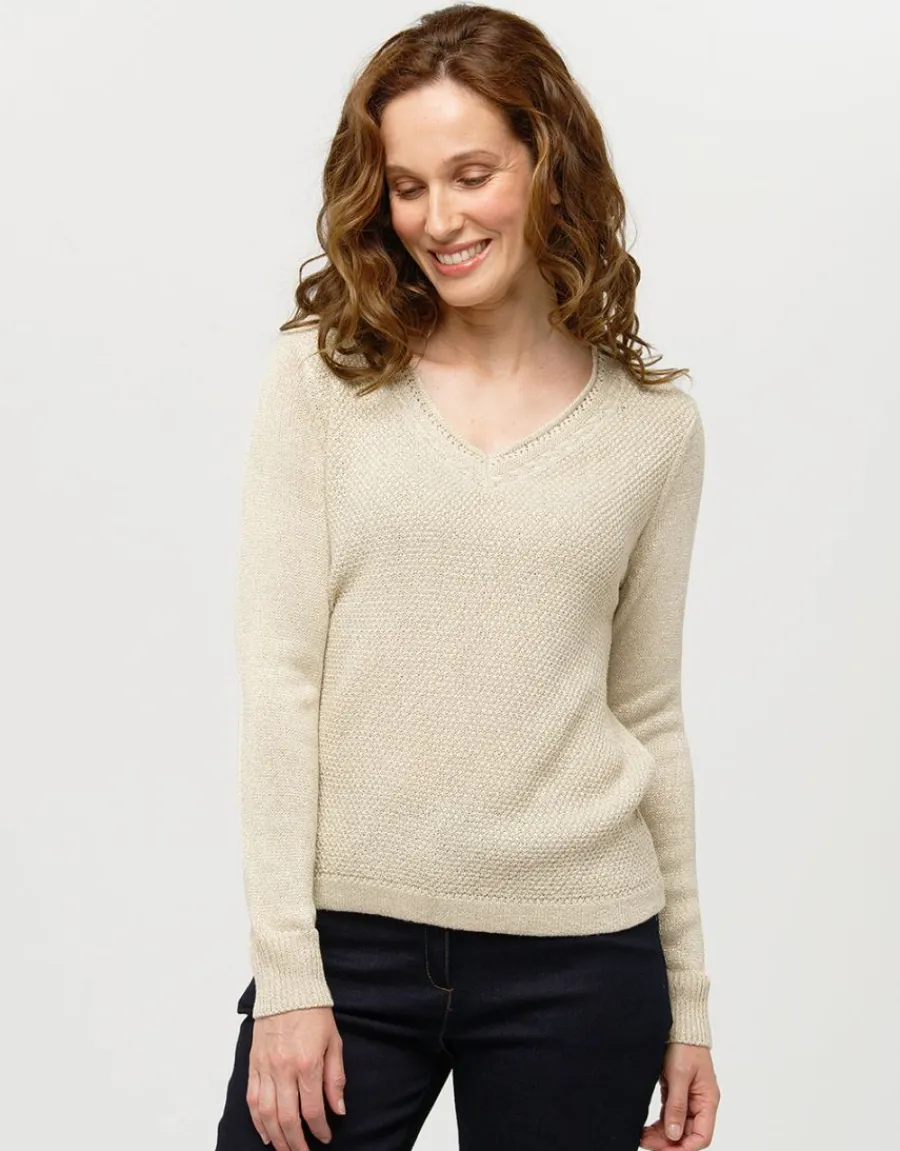 Christine Laure Pulls|Maille*Pull maille beige fils or